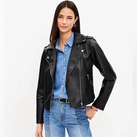 Loft Pebbled Vegan Faux Leather Moto Jacket Black sz XS - Picture 1 of 15